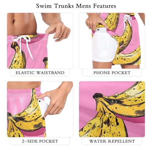 xigua Yellow Bananas Mens Swim Trunks with Liner, 5 inch Quick Dry Mens Boardshorts for Beach3
