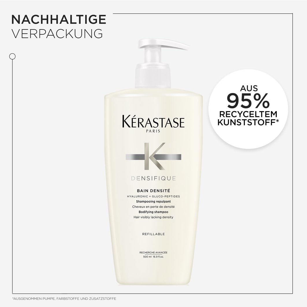 Kérastase Densifique Bain Densité Nachfüllset, Haarbad bei dünnem und dünner werdendem Haar, Enthält: Densifique Bain Densité 500 ml im Pumpspender sowie 500-ml-Nachfüllpackung