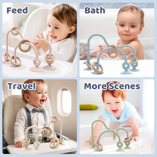 Image of Baby High Chair Suction Toys Teething Chew - Baby Teething Table Toys Silicone Teethers, Food Grade Silicon for 6 12 18 Months (Blue)