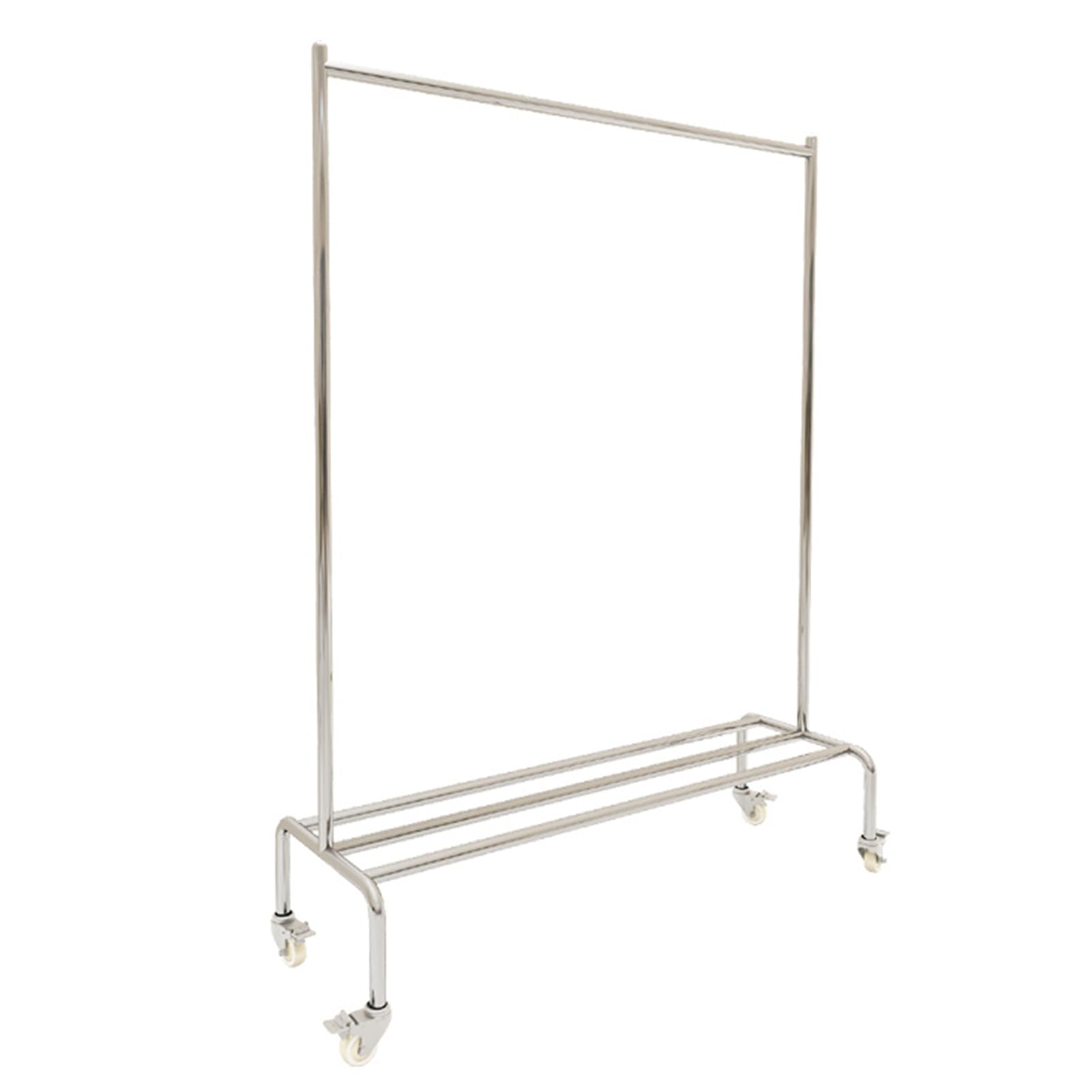 DETMOL Sturdy clothes rack with wheels - Commercial stainless steel clothes rail for hanging clothes - Freestanding clothes rack with shelves for bedrooms and boutiques (80x40x160cm)