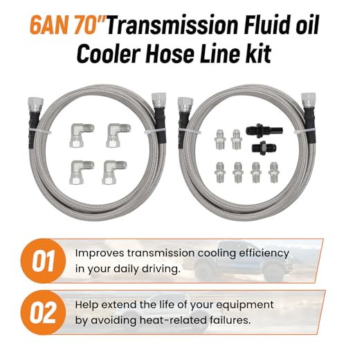 Image of maXpeedingrods 6AN Transmission Cooler Hose Lines Kit OFK19-70-SS for TH350 /TH400 /4L60E /4L80E /700R4 /200-4R /TR6060 /4R100 /4R70W /C5, Stainless Steel Braided PTFE Hose for Buick /Cadillac /Chevy /GMC