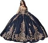 LuxeEspy Puffy Navy Blue and Gold Quinceanera Dresses with Bow Spaghetti Straps Ball Gown for Sweet 15 16 Dress with Tail Gold Appliques quinceañera Dress 2