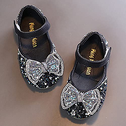 Girls White Dress Shoes Fashion Spring and Summer Girls Sandals Party Dress Dance Show Princess Shoes Pearl Rhinestone (Black-2, 12.5 Little Child)4