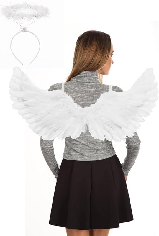 Disfraz de alas de ángel y halo para adultos, alas de ángel con plumas para mujer, disfraces de Halloween