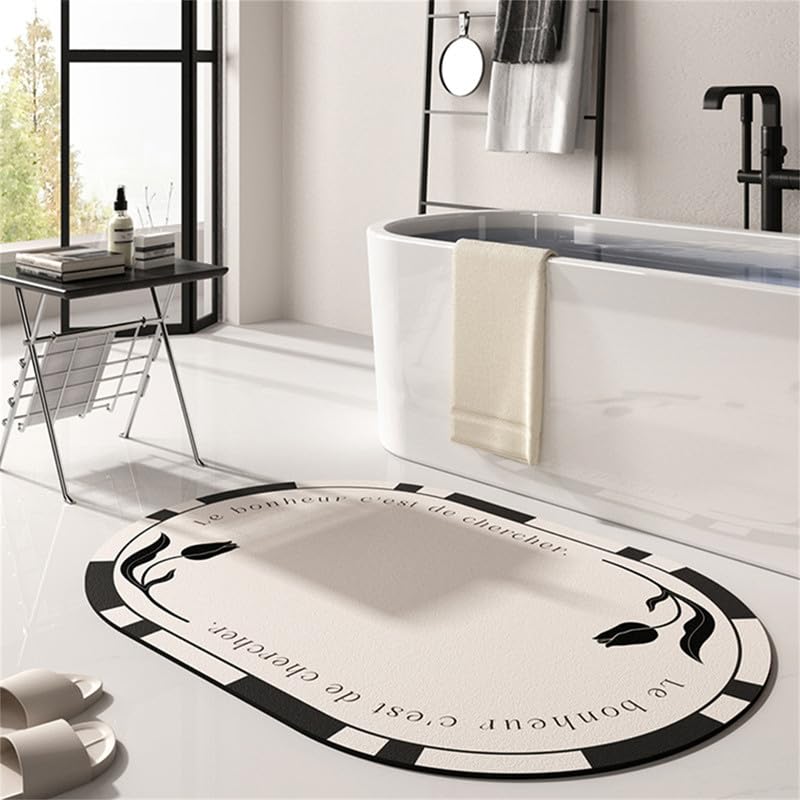 Tapis Souple de Terre de Diatomée Ovale Tapis de Sol Simple Anti-Moisissure Anti-Dérapant Séchage Rapide Salle de Bains Terre de Diatomée Tapis de Sol Doux Absorbant