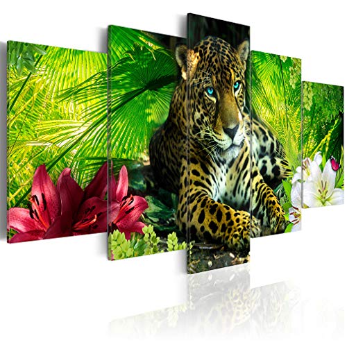 decomonkey | Impression sur Toile intissée Jaguar 100x50 cm | 5 Pieces | Tableau mural Image sur Toile Photo Images Motif Moderne Décoration tendu sur Chassis Animaux Jungle