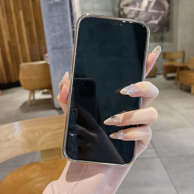 Miniatura 9 de JIUDUIDODO Funda de piel de lujo para iPhone 12 Pro Max de 6.7 pulgadas con borde dorado, placa de identificación con purpurina, a prueba de golpes