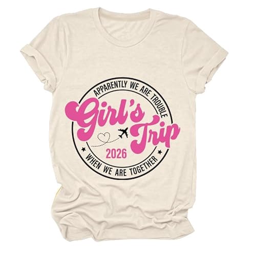 GAQEUWR Womens Tops Girl's Trip 2026 Cheaper Than Therapy Shirt Funny Letters Printed Girls Trip Summer Vacation Shirt Beige