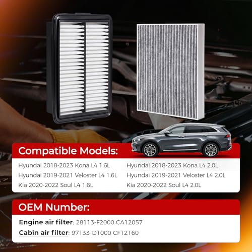 Image of 28113-F2000 Engine Cabin Air Filter Set Fit for Kona 2018-2023 Compatible with Veloster 2019-2021 Soul 2020-2025 1.6L 2.0L Gas Professional Maintenance Kit Including Replacement 97133-D1000