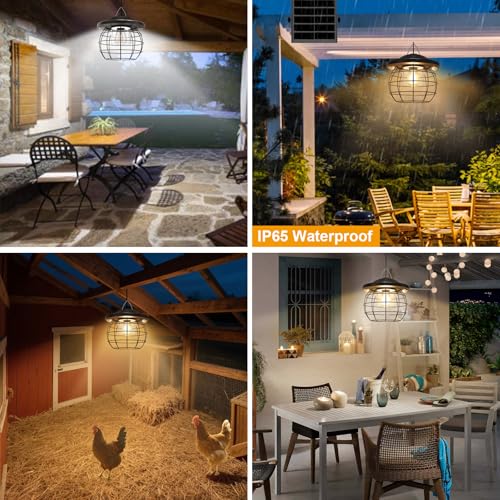 ladate Shed Lighs Solar Powered 3000LM Solar Pendant Light Outdoor, Gazebo Lantern with 2 Motion Sensor Retro Style Metal Frame Solar Lamp with Remote for Canopy Garden Patio Umbrella, 3 Color Temps — view 6