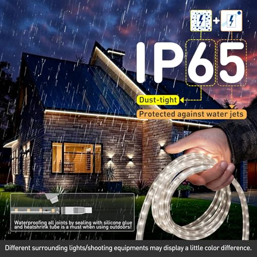 Image of Shine Decor LED Strip Light Easy Connectable, 6000K Cool White Cold Resist Weatherproof Plug-in for Indoor Outdoor, 101 LM /FT Dimmable Bright Eco Rope Lighting 16.4FT, 120V Whole Set ETL Listed
