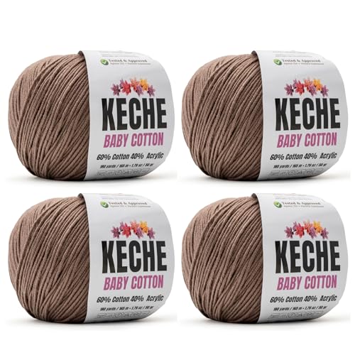 Image of Keche Cotton Yarn, 60% Cotton 40% Acrylic Yarn, Soft Cotton Yarn for Crochet and Knitting, Amigurumi Yarn 4 Skeins /Balls [1.76 Oz (50g) / 180 Yrds (165m)] x 4 - Mink