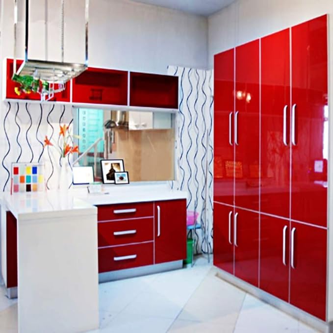 Image of CREON Glossy Red Wallpaper Peel and Stick Vinyl Waterproof Self Adhesive Wall Sticker for Kitchen Countertops, Cupboard, Cabinet, Wardrobe, Bedroom(in 24X96, RED Glossy WP)