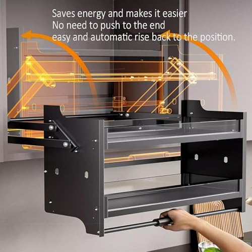 Adjustable Pull Down Cabinet Shelving System for Kitchen Storage – Versatile Upper Shelf Organizer for Home, Bar, or Café Use, Maximizing Space and Efficiency