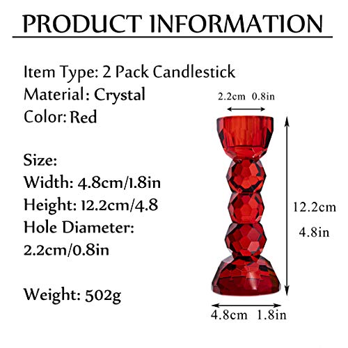 2 Pack Crystal Glass Candle Holder Candlesticks Dinner Table Decor For Home (Red) #TOP1
