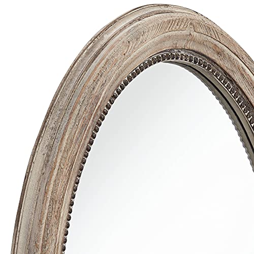 Noble Park Zahra Oval Vanity Decorative Wall Mirror Vintage Rustic Farmhouse Natural Brown Wooden Frame Beaded Trim 23 1/2" Wide For Bathroom Bedroom Living Room Home Office Entryway #TOP2
