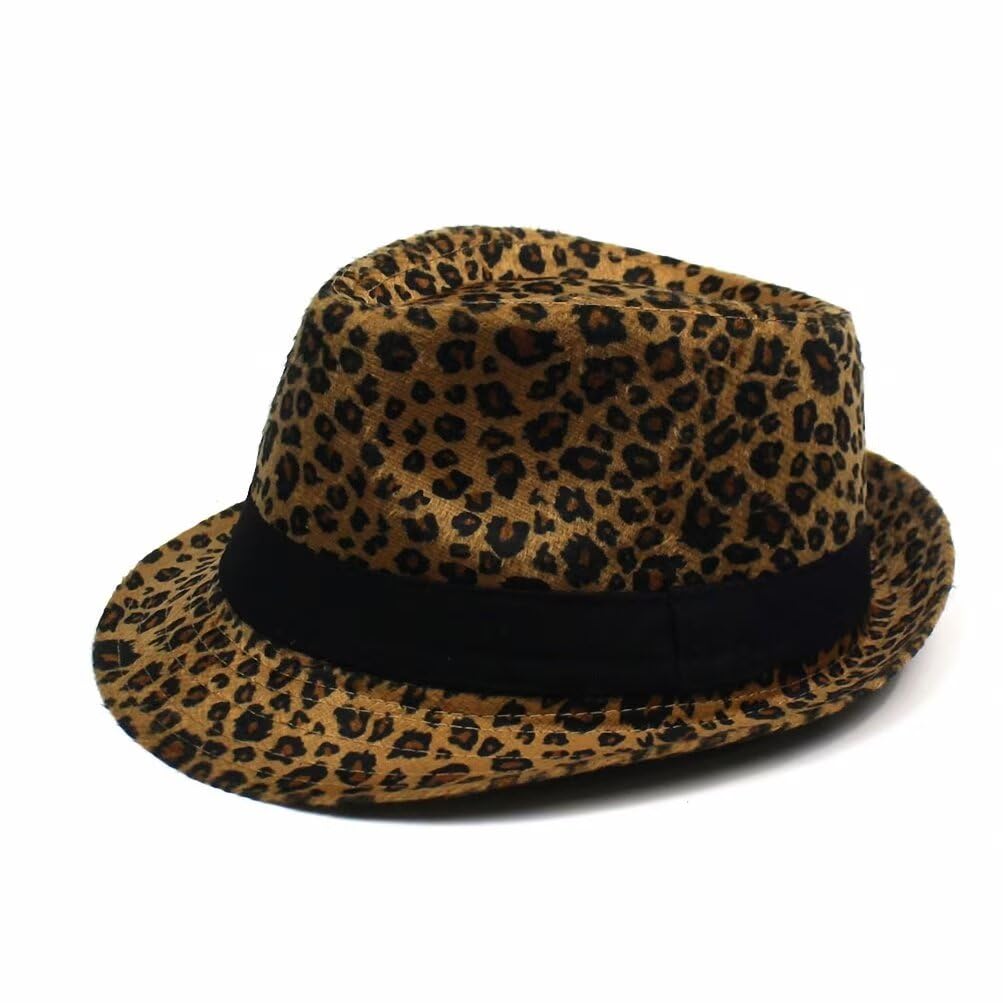 Plancholo Vintage Fedora Hat Panama Hat Leopard Print Jazz Hat Sun Hat for Women Men Yellow