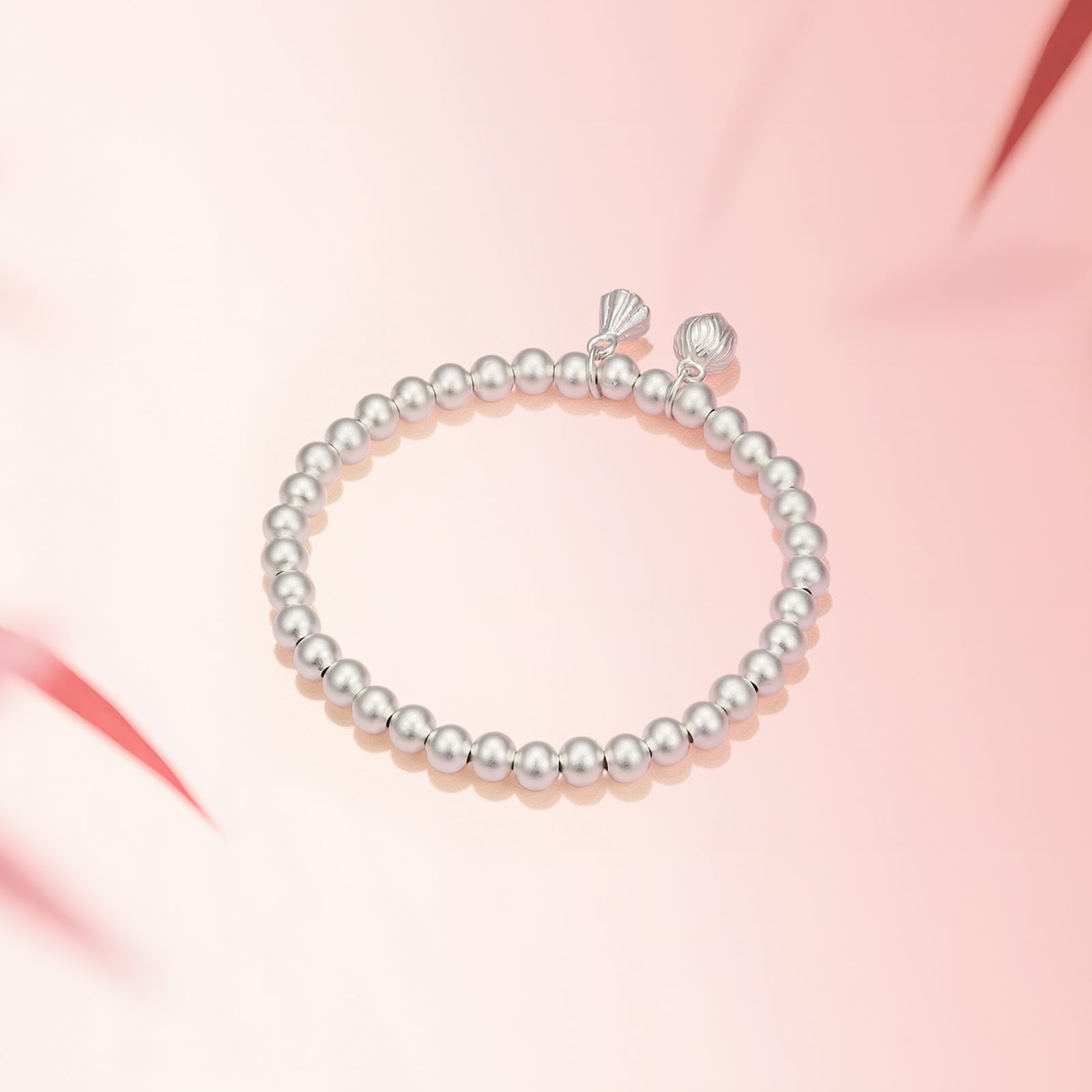 ZXQUEGF Braccialetti con Perline in Argento Bracciale con Perline Elasticizzate Accessorio in Argento per Donna 6,3"