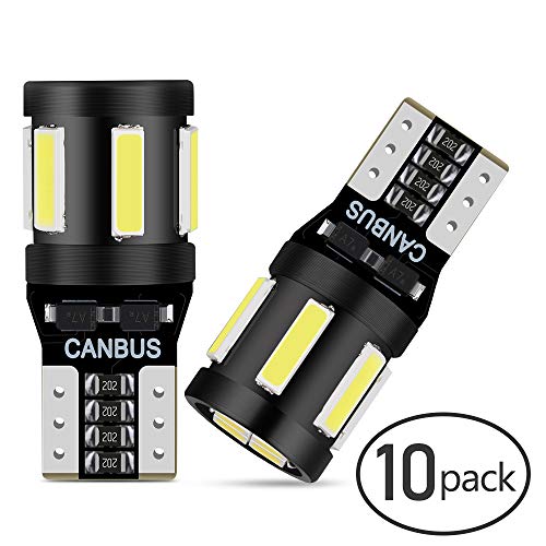 Anpro 10 stuks nieuwe versie T10 LED-lampen auto 7020-6+3030-4 WFPC Canbus LEDs 6000 K wit, stopcontact W5W T10 194 168 2825 158 175 voor leeslampen, koppeling, vuur, koffer, nummerplaat