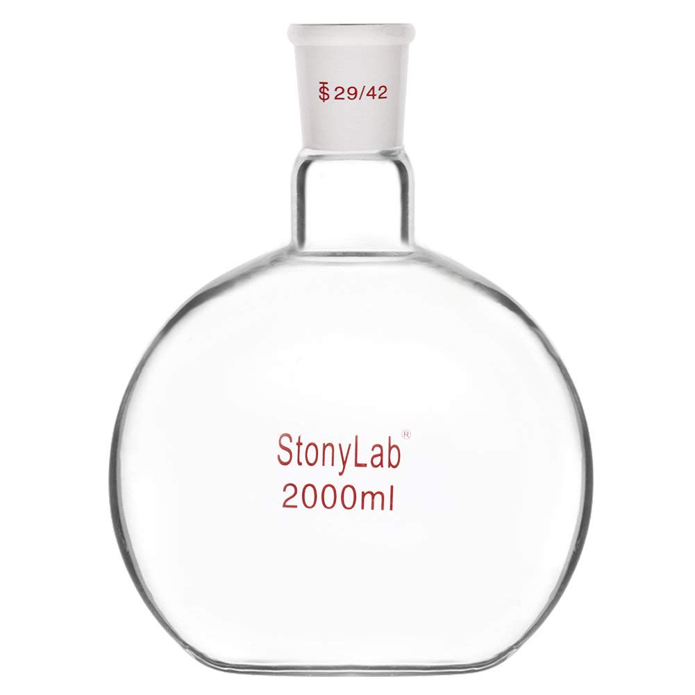 stonylab Heavy Wall Single Neck Borosilicate Glass Flat Bottom Boiling Flask, with 29/42 Standard Taper Outer Joint, 2000ml