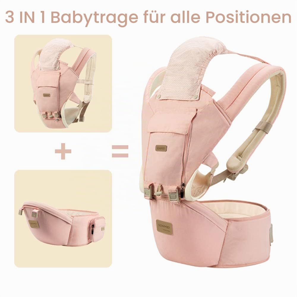 Ergonomische Babytrage mit Hüftsitz, um 360 Grad verstellbar, weich und atmungsaktiv, ganzjährig verwendbar, für Neugeborene und Kleinkinder, zum Wandern, Einkaufen, Reisen