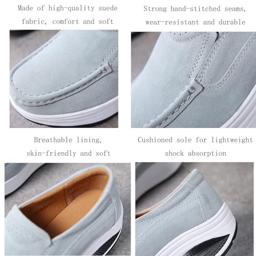 Image of Aceptolcom Women's Red Suede Platform Wedge Loafers, Casual Comfort Good Arch Support Slip On Shoes, Size 4.5-9.5