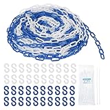 MECCANIXITY Plastic Chain 200 FT/61 M, Safety Chain Blue White Plastic Chain Link Barrier with Zip Ties and S-Hooks for Crowd Control Queue Line Fence Decoration