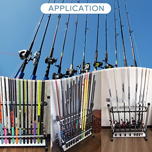 Weyleity Fishing Rod Rack, Fishing Rod Organizer,Portable Fishing Rod Holder For All Poles, Hold 12 Or 24 Rods,Aluminum Alloy Silver Black Rod Holder (24 Rods Rack) #TOP5