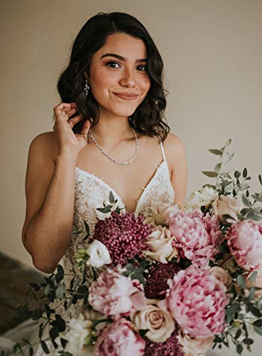 Sweetv Cubic Zirconia Wedding Jewelry Sets For Bride Bridesmaids, Crystal Rose Gold Leaf Vine Bridal Earrings And Necklace Set For Women Jewelry Gifts #TOP1