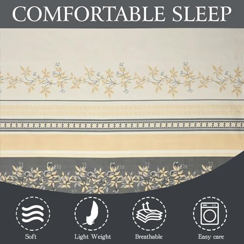 Image of IVAZA Ezyption Cotton Super Soft 240 TC Elastic Fitted All Around Elastic Printed King Size Double Bed Bedsheet with 2 Pillow Cover 72 inch X 78 inch Gold Cream
