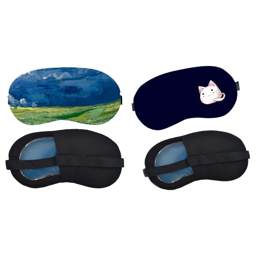 Aoxeria Blue Mountain Landscape Painting, Minimal White Cat Sleeping Mask Combo, Soft Comfortable Light-Blocking Eye Cover for Women, Men & Kids, Reusable Blindfold for Night Sleep (Pack of 2)-image-45