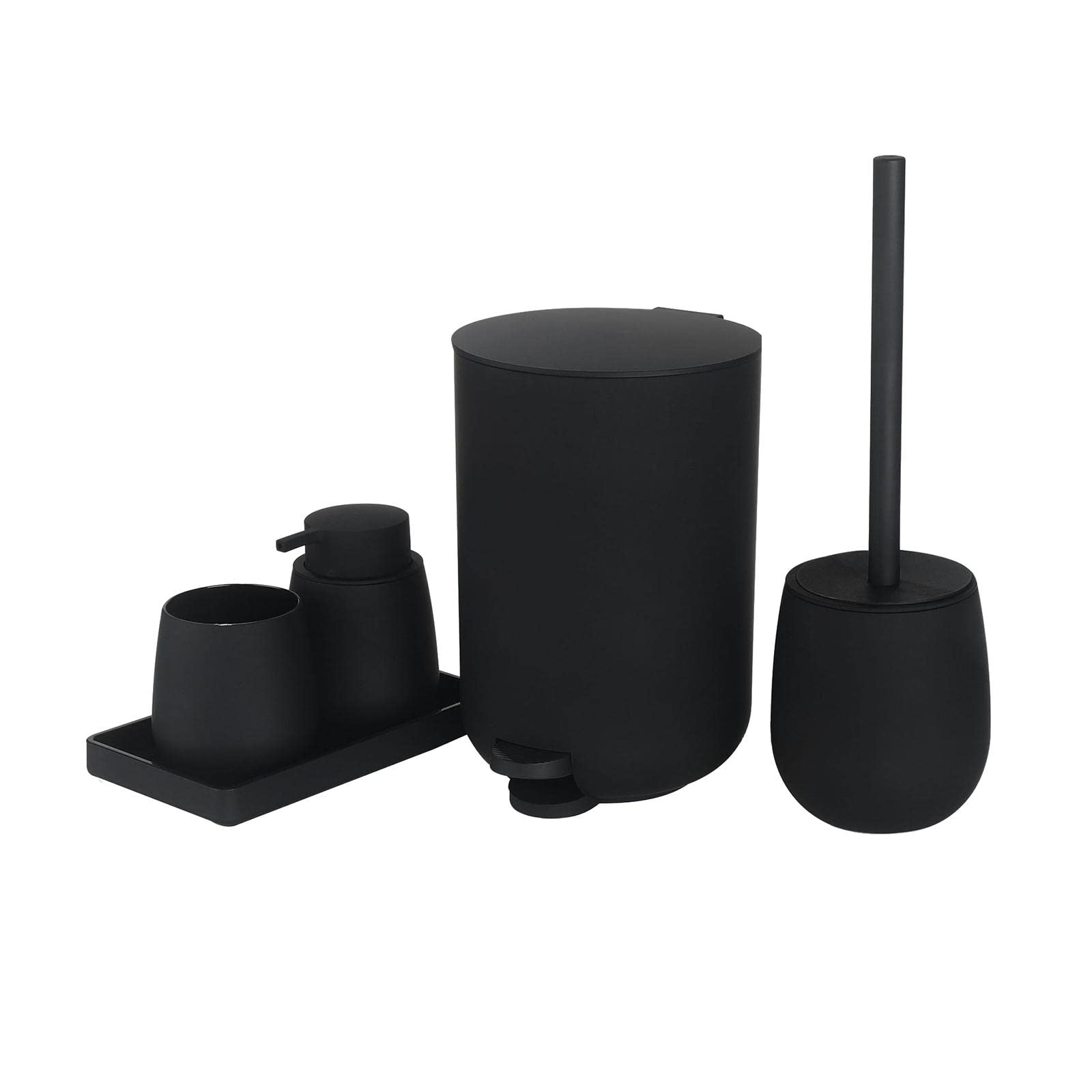 Juego de Accesorios de Baño de 5 Uds., Bote de Basura, Soporte para Cepillos de Dientes, Escobilla de Baño, Dispensador de Jabón Y Bandeja, negro, tal como se describe