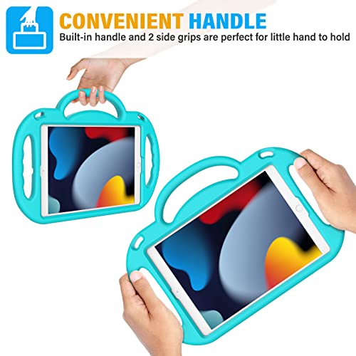Image of SUPLIK Kids Case for iPad 9th /8th /7th Generation (10.2 inch, 2021 /2020 /2019), iPad 10.2 inch Kidproof Case with Shoulder Strap Handle Stand for Apple iPad 7 /8 /9 Gen, Cyan