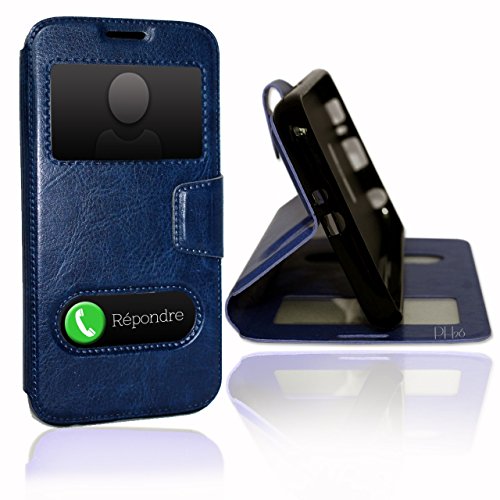 PH26 Housse Folio Bleue dédiée au LG Bello 2 en éco Cuir avec surpiqûres