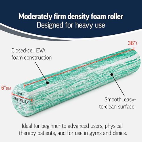 OPTP PRO-ROLLER Standard Density Foam Roller - Durable Roller for Back Massage, Deep Tissue Foam Roller Exercises, Stretching, Fitness, Yoga and Pilates - 36 Inches by 6 Inches, Green