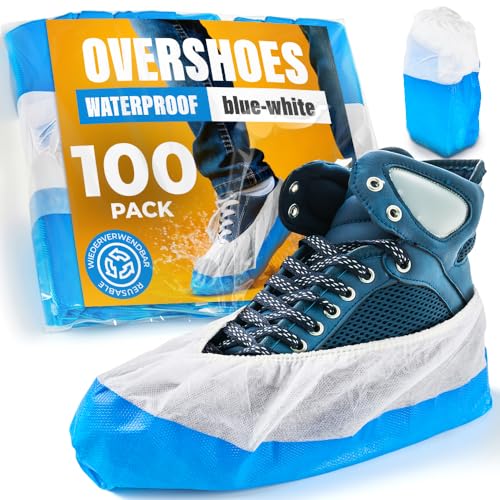 ISC Hygiene & Safety Overshoes – Plastic Shoe Covers Disposable – Shoe Covers Reusable – Anti-Slip, Liquid-Proof, Extra Strong 9g – 100 Pack – Blue