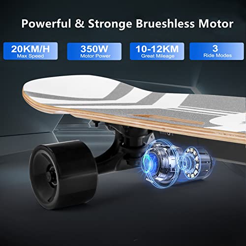 Caroma Electric Skateboard, 350W Electric Skateboard With Wireless Remote Control For Adult Teens, 12.4Mph Top Speed, 6-8Miles Range, 3-Speed Adjustment, Load Up To 220Lbs (#1) #TOP2