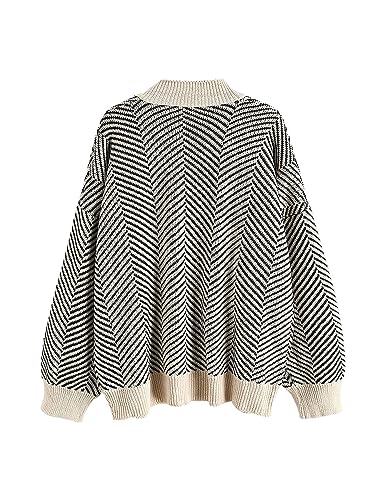 ZAFUL Women's Striped Cardigan Long Sleeve Button Up Open Front Knit Oversized Sweater2