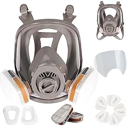 Caretas Facial Con Lentes Máscara respiradora de cara completa 25 en 1, utilizada para vapor y polvo orgánicos, pintura con dos tipos de conectores, cubierta de lente de 10 piezas incluida, respirador gas con filtro