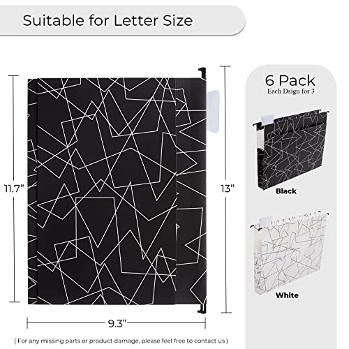 Y Yoma 6 Pack Extra Capacity Hanging File Folders With Pocket Letter Size Accordion Decorative File Folder Cute Colored Expandable Folder For Office Home With 1/5-Cut Adjustable Tabs, Black & White #TOP4