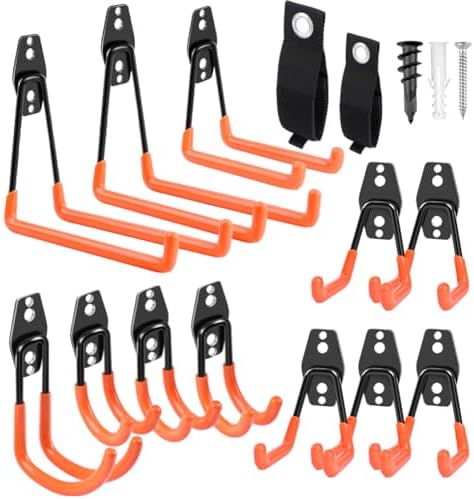 Garage Hooks Heavy Duty 14 Pack, Steel Garage Storage Hooks, Tool Hangers for Garage Wall Utility Wall Mount Hooks and Hangers with Anti-Slip Coating for Garden Tools, Ladders, Bulky Items