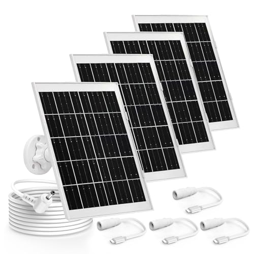 Image of 4 Pack 8W Solar Panel Charger Compatible with Ring Solar Panel (2nd Generation), Ring Outdoor Camera Plus,Outdoor Cam (Stick Up Cam), Stick Up Cam Pro, Spotlight Cam Plus, Spotlight Cam Pro 10FT Cable
