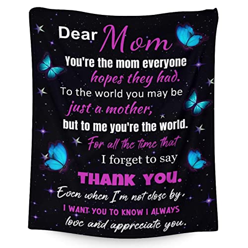 Mom Throw Blanket - Soft, Fuzzy & Warm - 50x60 Inches to My Mom Blankets for Living Room, Decorative - Black Modern Throws Birthday Gifts from Daughter or Son