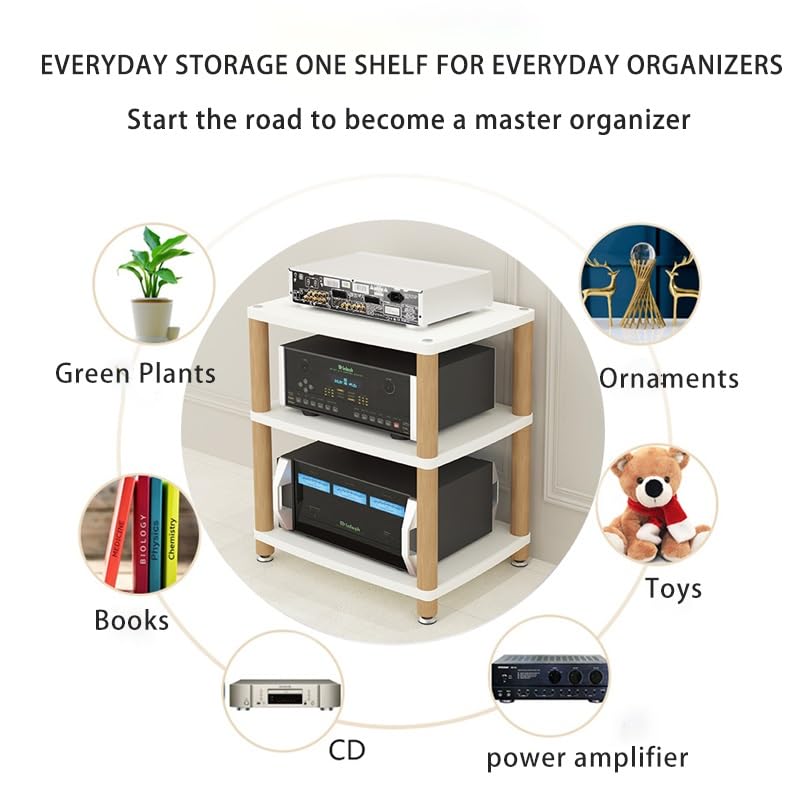 Robuster AV-Media-Ständer mit 4 Ebenen, Stereo-Audio-Regal für Zuhause und Büro, kompaktes Entertainment-Center, warmweißes Finish (60 x 48 x 46 cm)