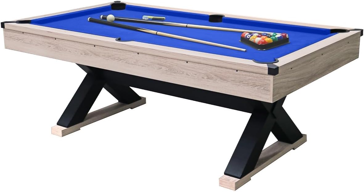 84" 7ft Pool Table, Billiard Table with X-Legs & Full Accessories Set, for Outdoor/Indoor Game Room & Family Gatherings