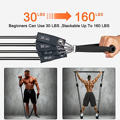 Pilates Bar Kit With Resistance Bands(30&50Lbs),Adjustable For Different Height,Comfortable Handles And Door Anchor,Protable Home Gym Exercise Stick Bars For Stretching,Body Toning,Hipsline(Black) #TOP1