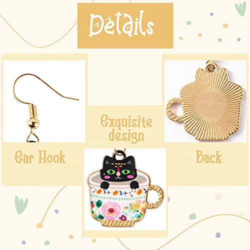BeYumi 3Pairs Dangling Cat Earrings Kawaii Aesthetic Funny Cartoon Kitten Floral Teacup Alloy Drop Dangle Earrings With Hypoallergenic French Hook Animals Lover Gifts Party Favors for Kids Girls Women3