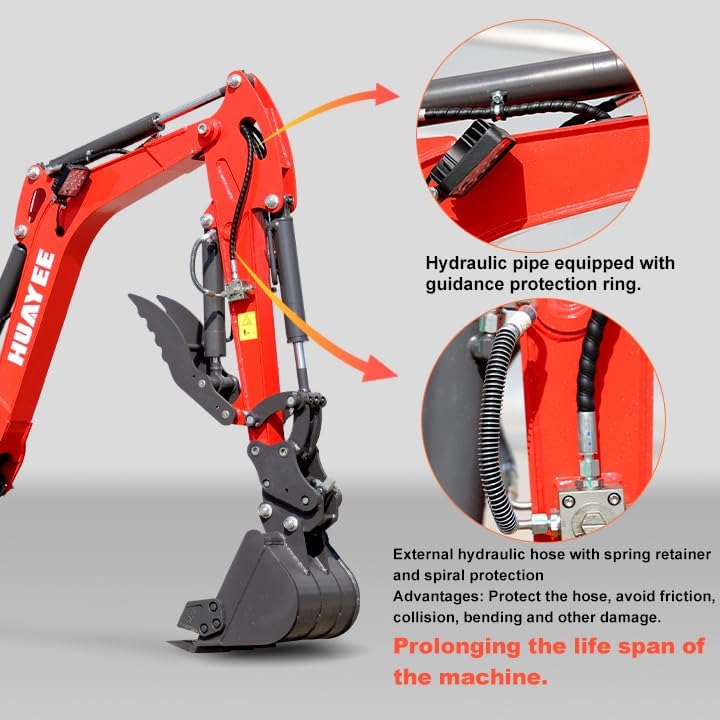 Close-up of hydraulic pipe with guidance protection ring on HY16C