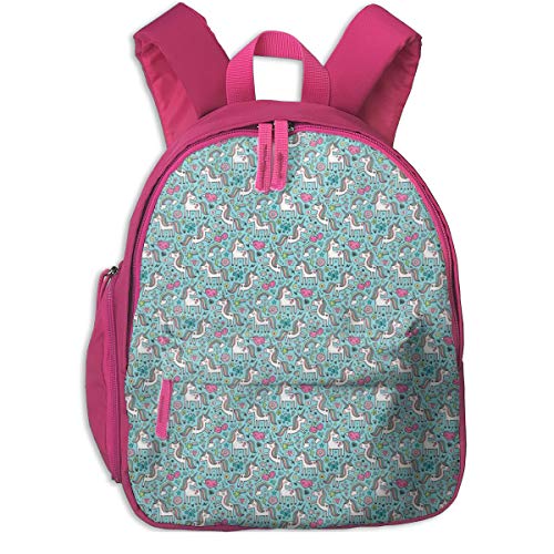Mochila Infantil niña Unicornio U0026 Pink Hearts Rainbow Love Valentine Doodle en Azul