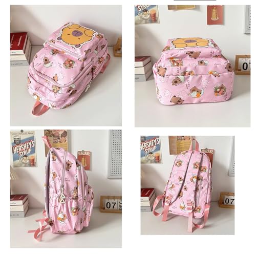 Capybara Backpack Nylon Smile Capibara Bag Kawaii Capivara Cute Kapibara Bag Capy Bara Cappy Barra Daypack (Purple with Lunch Box)3